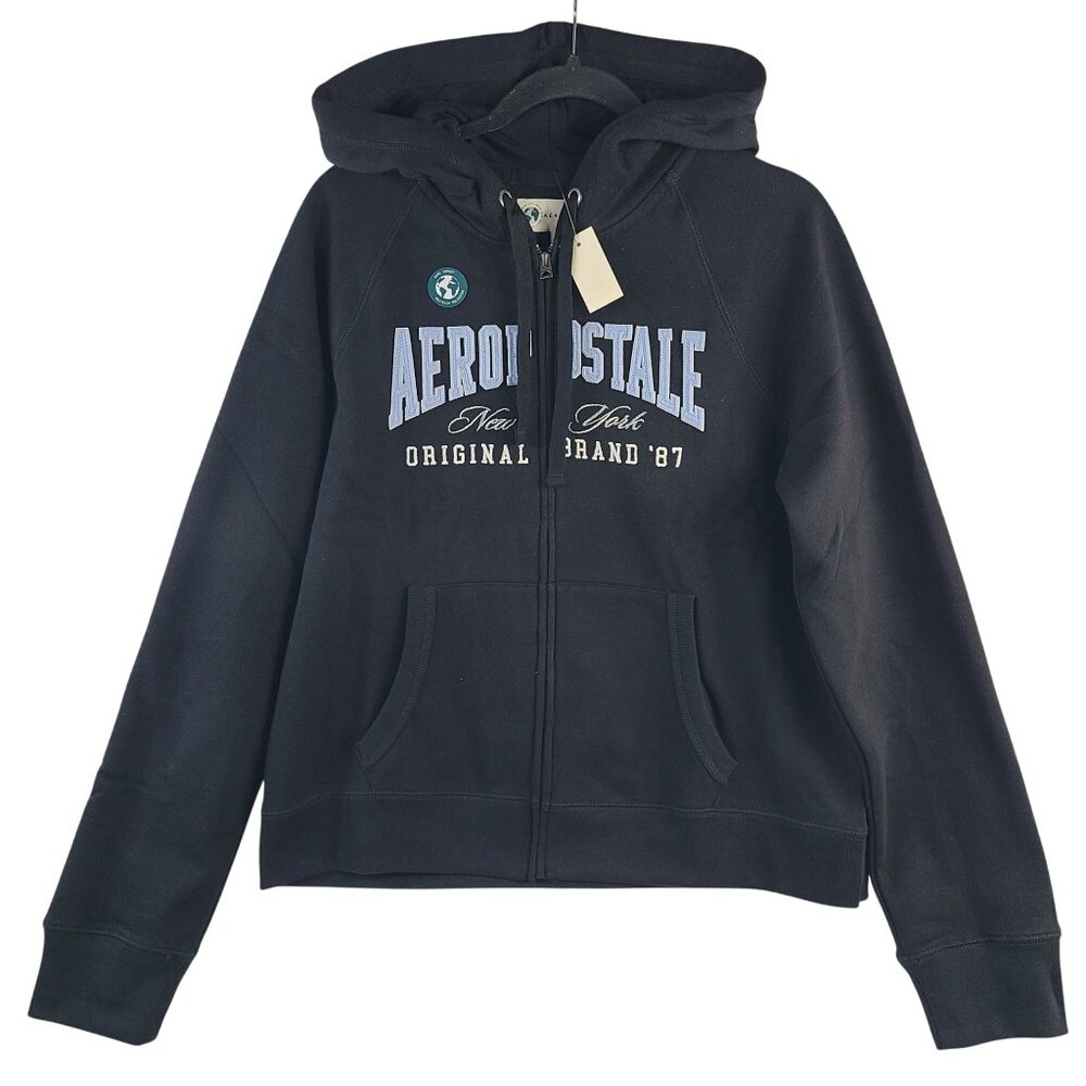 NEW Aeropostale Women's Black Full-Zip Hoodie XL With Embroidered Logo & Pockets